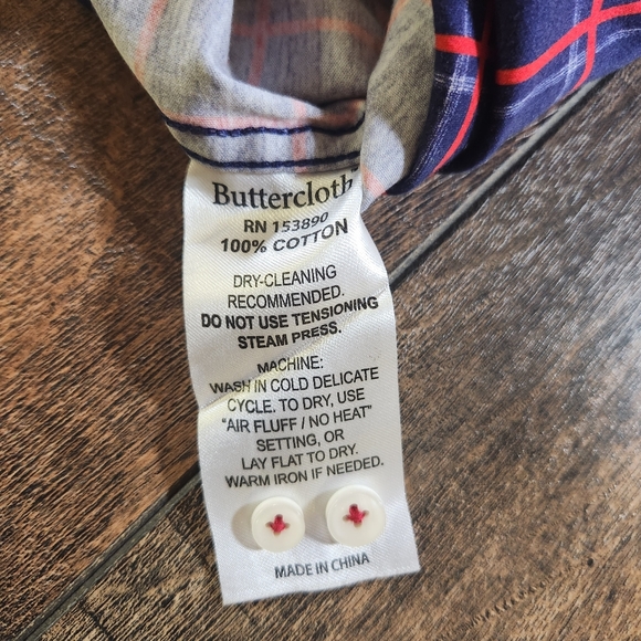 Buttercloth Shirt Men's L Regular Fit Blue Red Check Preppy Flip Cuff Button Up - Picture 8 of 11